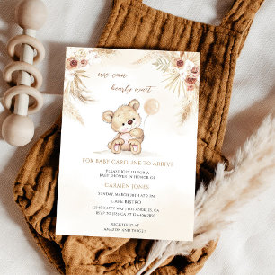 Boho Pampas Grass Teddy Bear Baby Shower Invitation