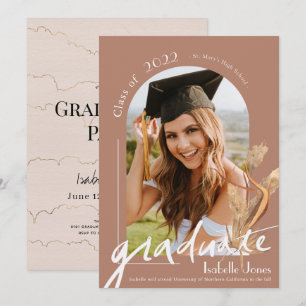 Boho Pampas Grass Terracotta Arch Photo Graduation Invitation