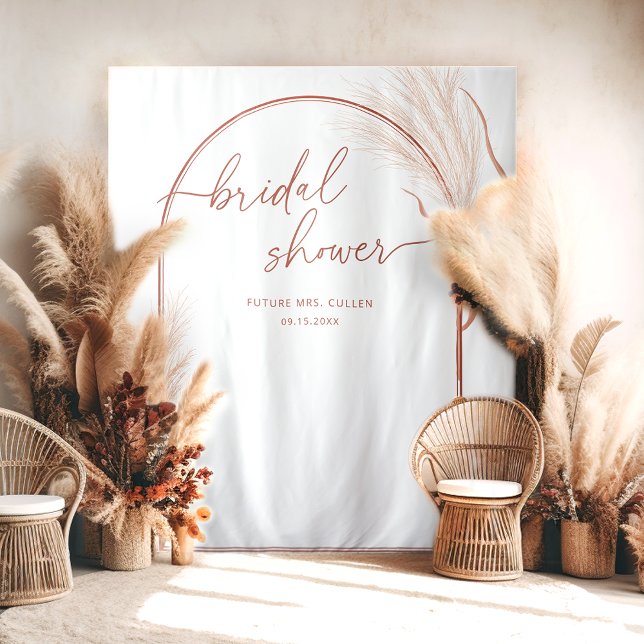 Boho Pampas Grass Terracotta Bridal Shower Banner Tapestry (Creator Uploaded)