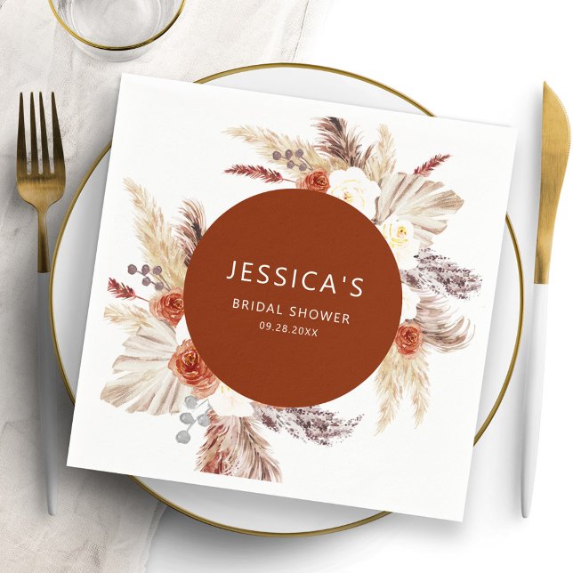 Boho Pampas Grass Terracotta Bridal Shower Napkin (Creator Uploaded)