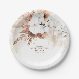 Boho Pampas Grass Terracotta Floral Any Party Paper Plate