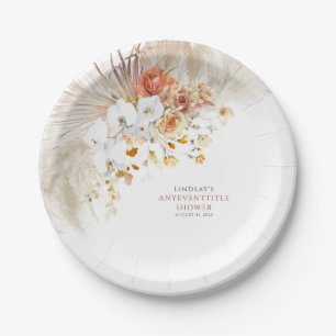 Boho Pampas Grass Terracotta Floral Any Party Paper Plate