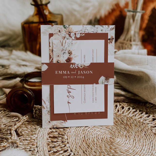 Boho Pampas Grass Terracotta Invitation Belly Band (Creator Uploaded)