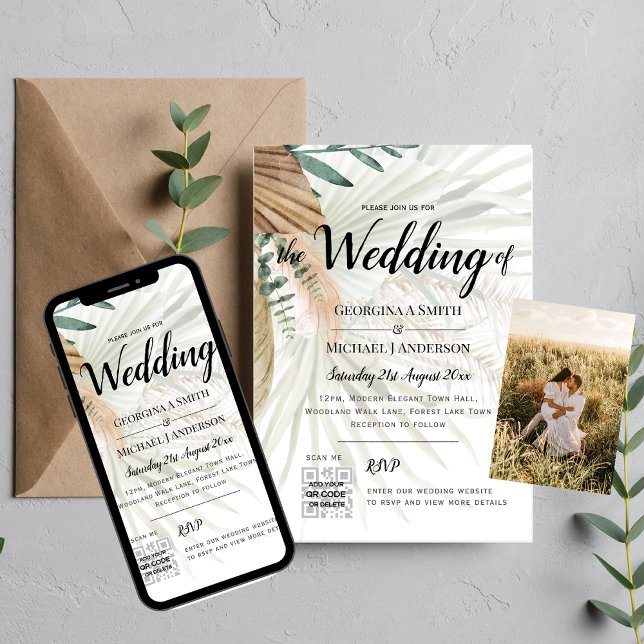 Boho Pampas Grass Terracotta Photo Wedding Invitation (Creator Uploaded)