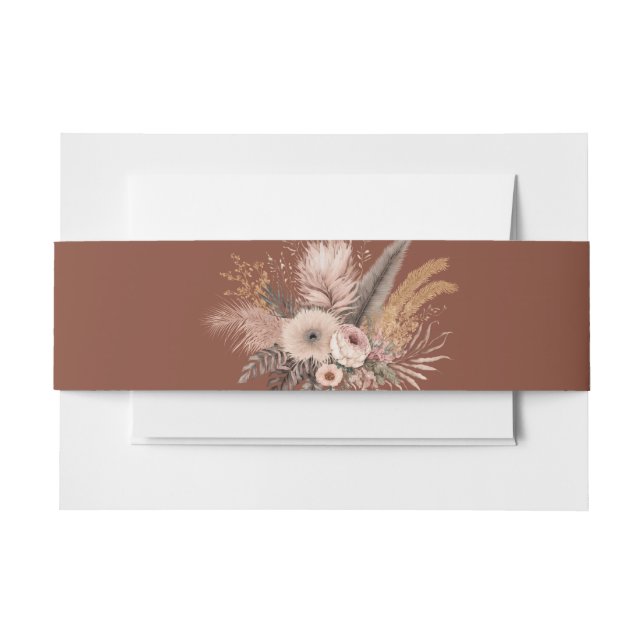  Boho Pampas Grass Terracotta Photo Wedding  Invitation Belly Band (Front Example)