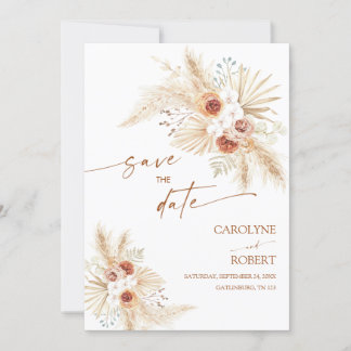 Boho Pampas Grass Terracotta Save The Date Invitation