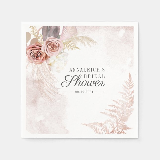 Boho Pampas Grass Terracotta Script Bridal Shower Napkin (Front)