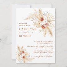 Boho Pampas Grass Terracotta Wedding Invitation