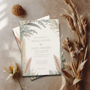 Boho  Pampas Grass Terracotta Wedding Invitation