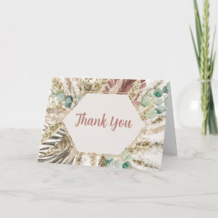 Boho Pampas Grass Thank You Card   Neutral Dried