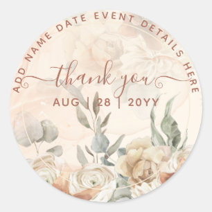  Boho Pampas Grass Thank You Favour Classic Round  Classic Round Sticker