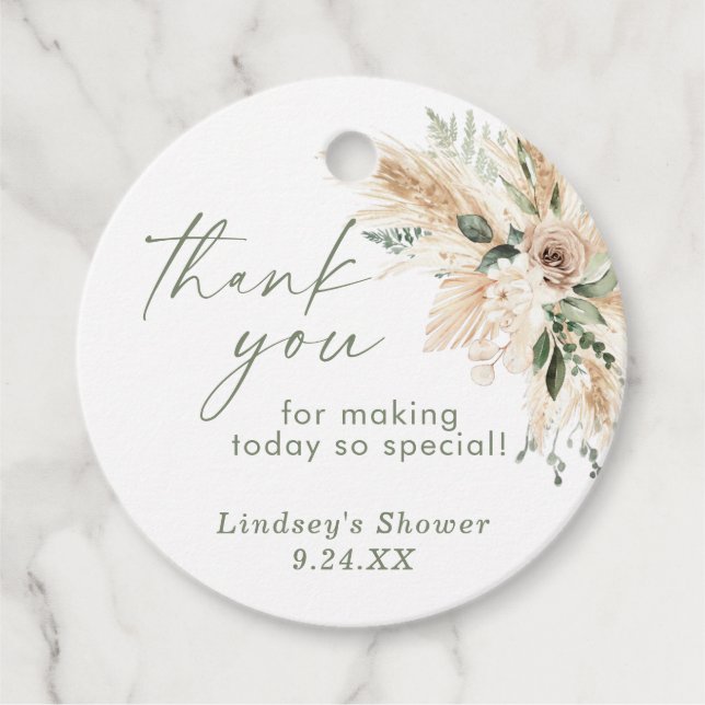 Boho Pampas Grass Thank You Favour Tag (Front)