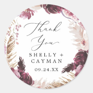 Boho Pampas Grass Thank You Wedding Favour Sticker
