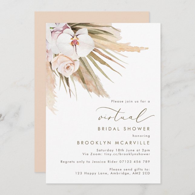 Boho Pampas Grass Virtual Bridal Shower Invitation (Front/Back)