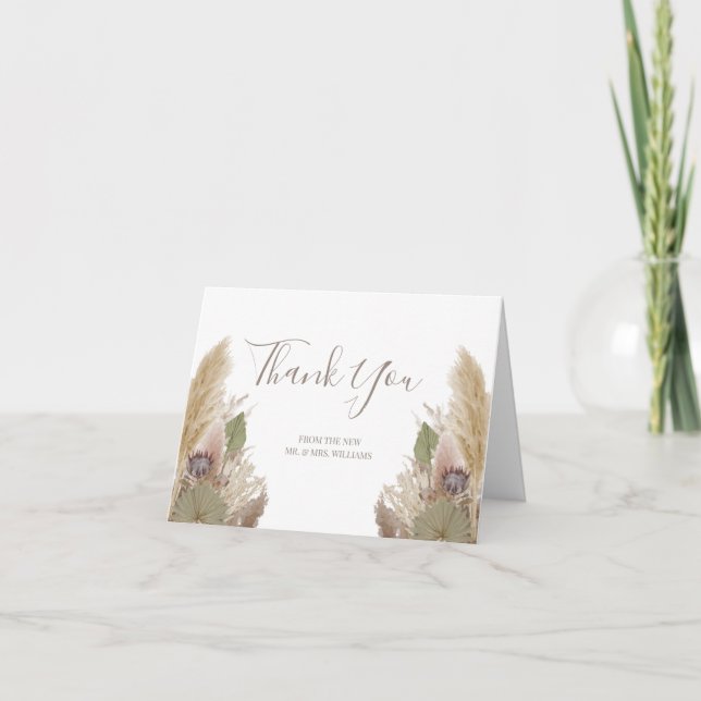 BOHO PAMPAS GRASS WATERCOLOR THANK YOU CARD (Front)