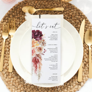 Boho Pampas Grass Wedding Bridal Shower Menu