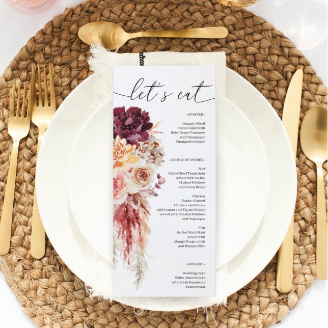 Boho Pampas Grass Wedding Bridal Shower Menu (Creator Uploaded)
