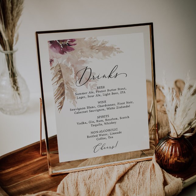 Boho Pampas Grass Wedding Drink Menu Sign (Creator Uploaded)