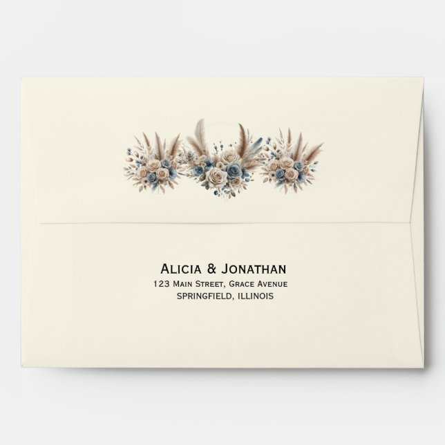Boho Pampas Grass Wedding Envelope (Back (Top Flap))