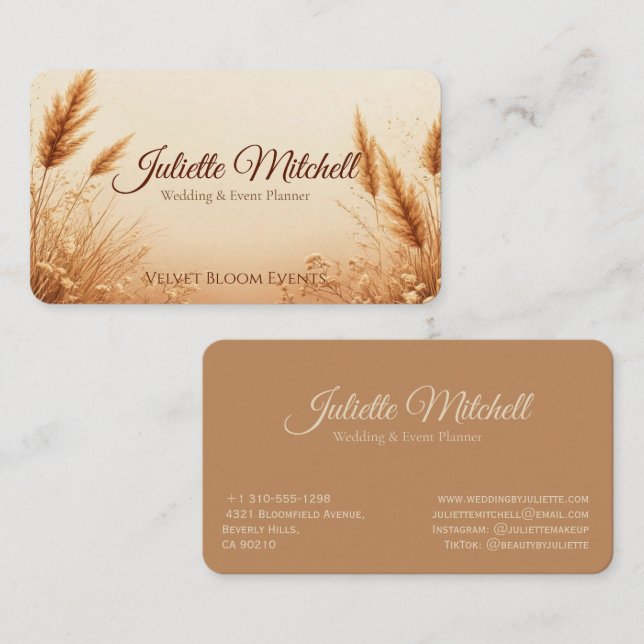 Boho Pampas Grass Wedding & Event Planner Business Card (Front/Back)