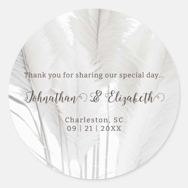 Boho Pampas Grass Wedding Favour Classic Round Sticker (Front)
