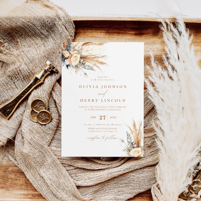 Boho Pampas Grass Wedding Floral  Invitation (Creator Uploaded)