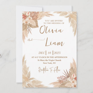Boho Pampas Grass Wedding Invitation