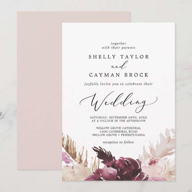Boho Pampas Grass Wedding Invitation (Front/Back)