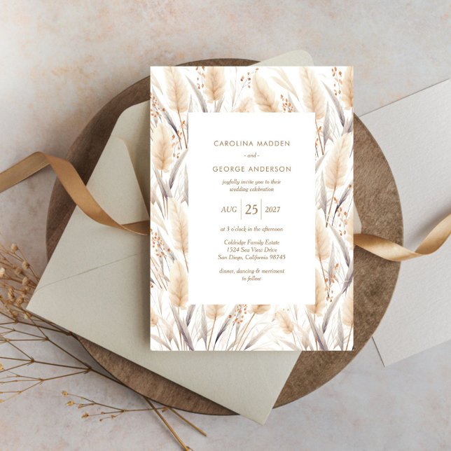 Boho Pampas Grass Wedding Invitation (Creator Uploaded)