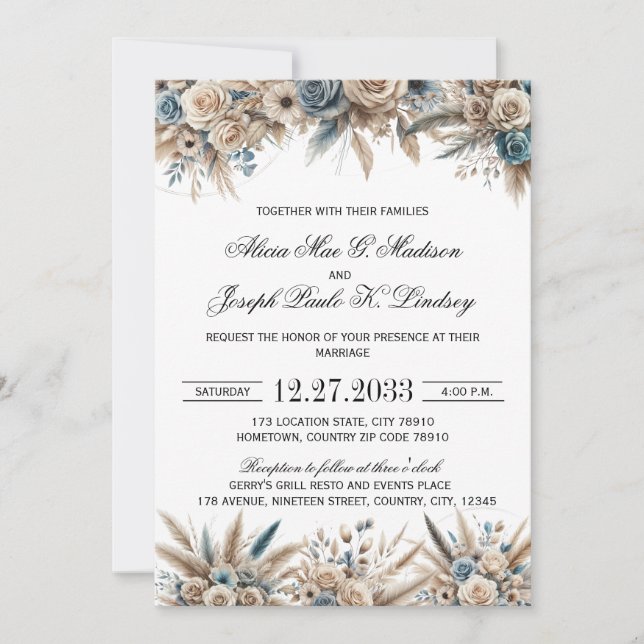 Boho Pampas Grass Wedding Invitation (Front)