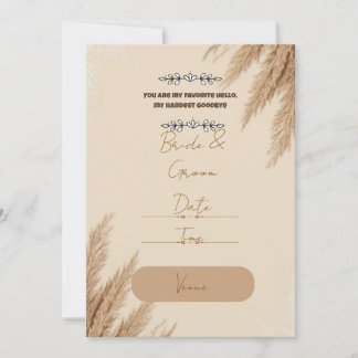 Boho Pampas Grass Wedding Invitation | Rustic Brid