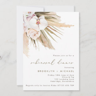 Boho Pampas Grass Wedding Rehearsal Dinner Invitation