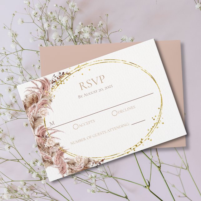 Boho Pampas Grass Wedding RSVP Card No Meals (Creator Uploaded)