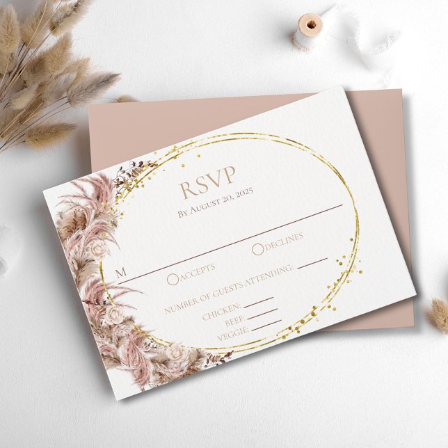 Boho Pampas Grass Wedding RSVP Card with Meals (Creator Uploaded)