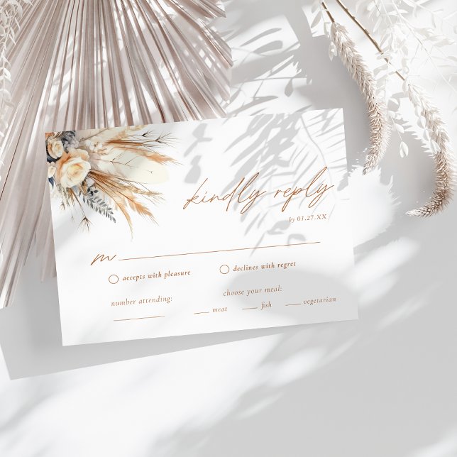 Boho Pampas Grass Wedding RSVP Enclosure Card (Creator Uploaded)