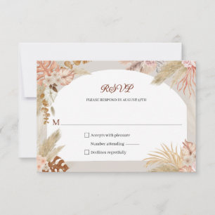 Boho Pampas Grass Wedding RSVP Reply Card