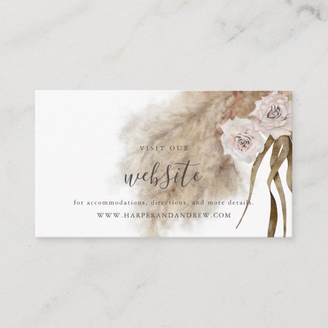 Boho Pampas Grass Wedding Website Enclosure Card (Front)