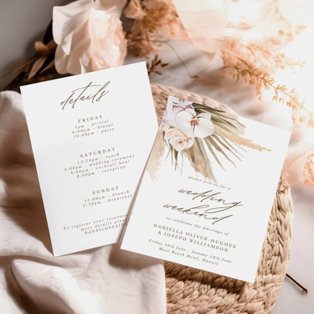 Boho Pampas Grass Wedding Weekend Itinerary  Invitation (Creator Uploaded)