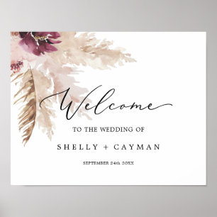 Boho Pampas Grass Wedding Welcome Poster