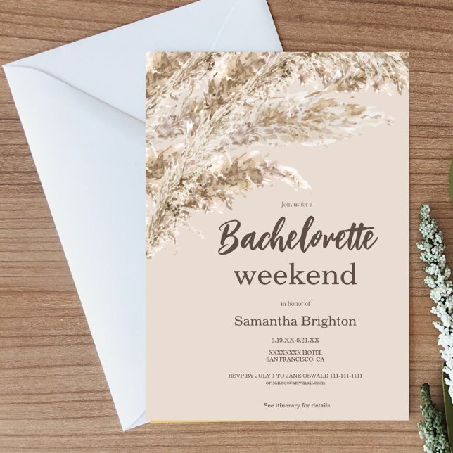 Boho Pampas Grass Weekend Bachelorette  Invitation (Creator Uploaded)