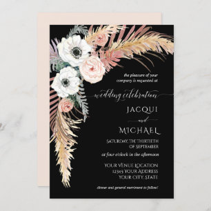 Boho Pampas Grass White Blush Floral Palm Foliage Invitation