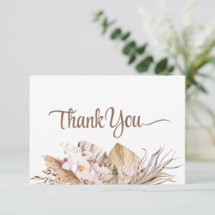 Boho Pampas Grass White Orchid Wedding Thank You Card