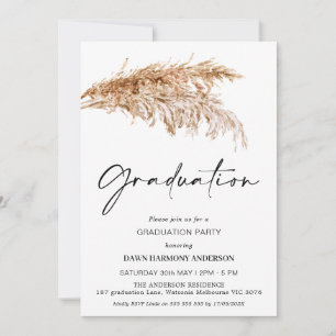 Boho Pampas Grass with Photo Graduation Party Invitation