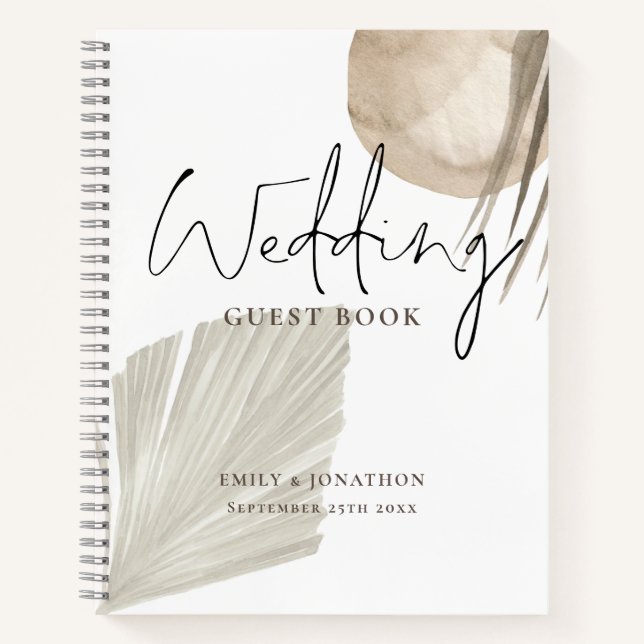 Boho Pampas Grasses Names Date Wedding Guest Book (Front)