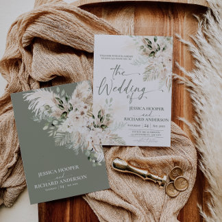 Boho Pampas Greenery Floral Wedding Invitation 