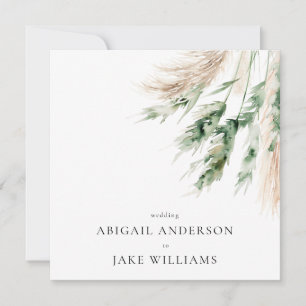 Boho Pampas & Greenery Minimalist Square Wedding Invitation