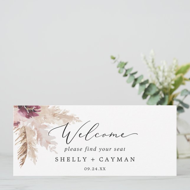 Boho Pampas Hanging Seating Chart Welcome Header (Standing Front)