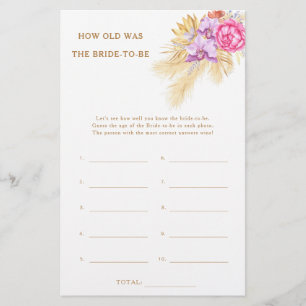 Boho pampas - How old was the bride to be game