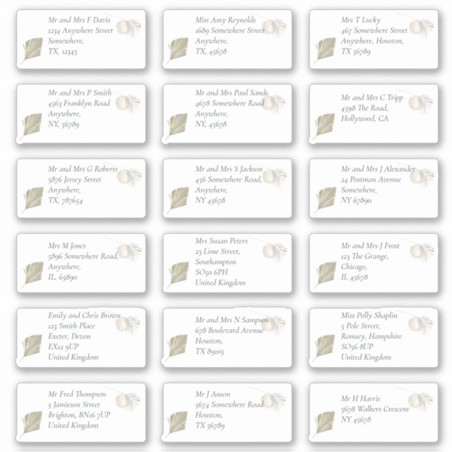 Boho Pampas Individual Recipient Name Address (Front)