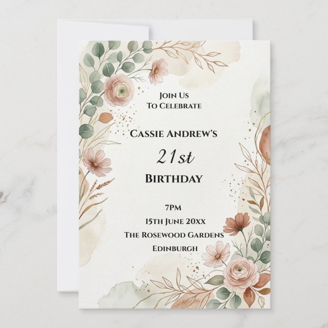 Boho Pampas Milestone Birthday Invitation (Front)
